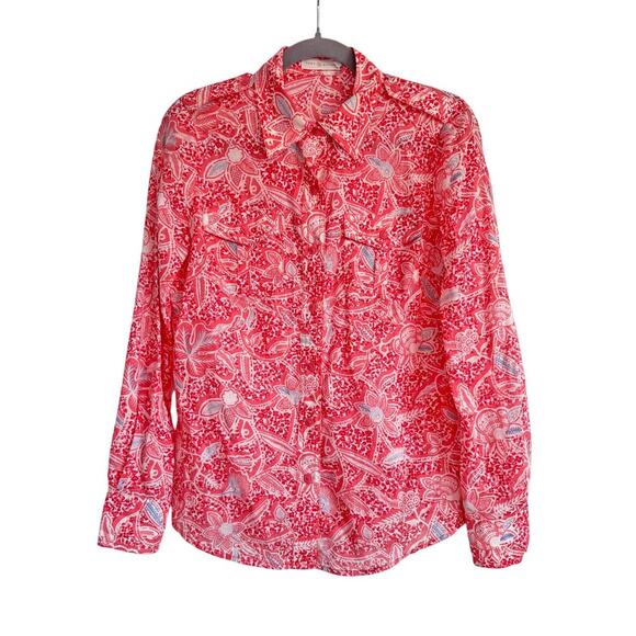 TORY BURCH PINK TROPICAL FLORAL PRINT BUTTON UP - Picture 1 of 4